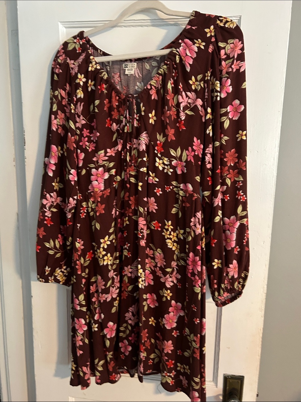 Billabong Brown Floral Long-Sleeve Peasant Dress